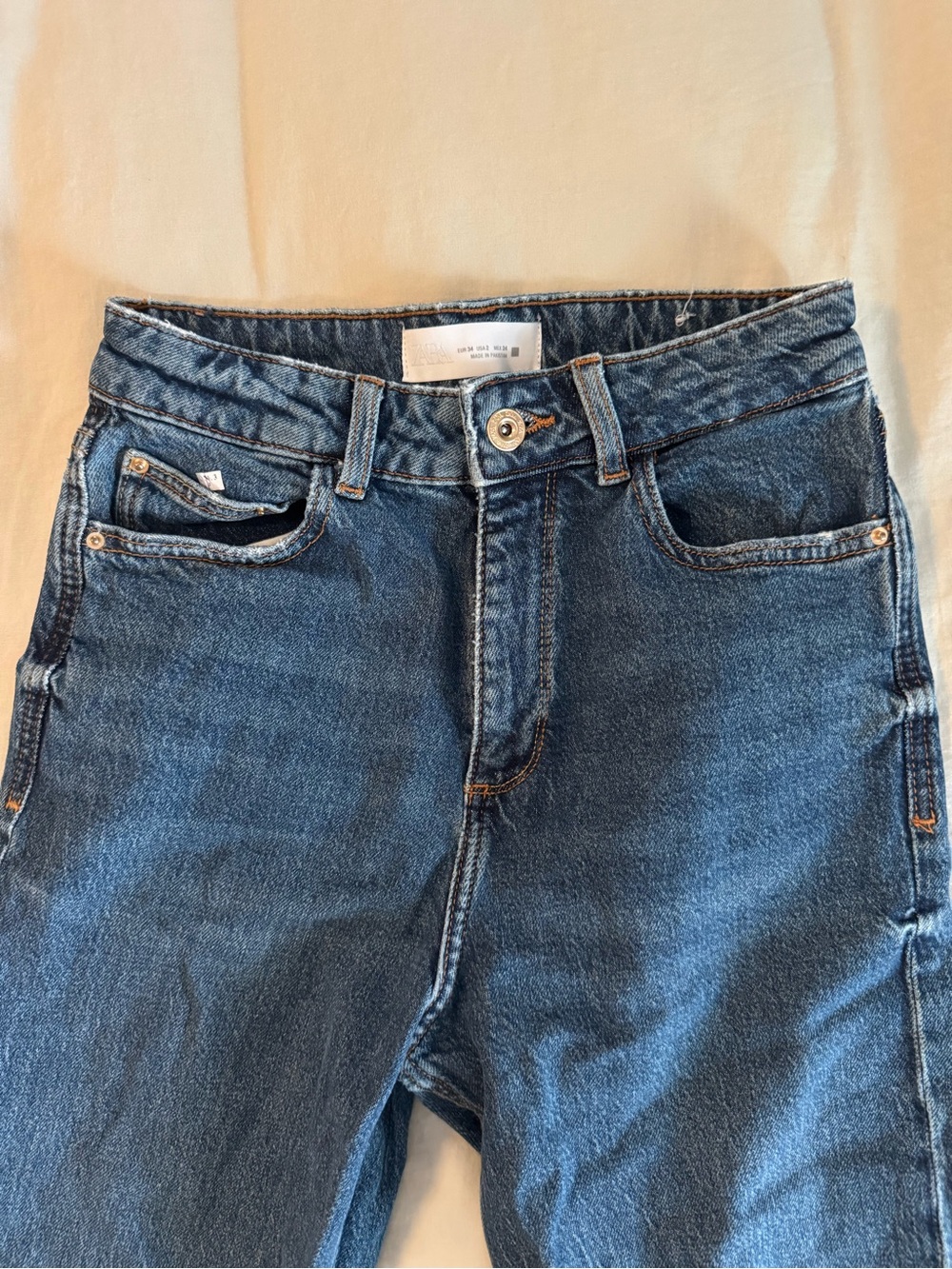 Zara Dark Blue High-Rise Straight Jeans